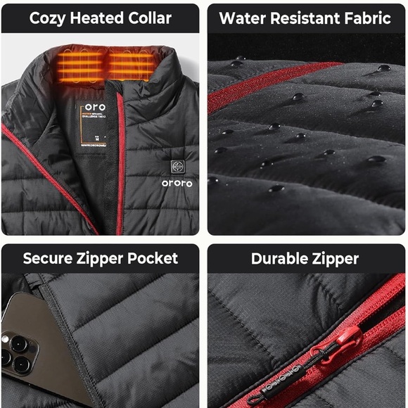 Ororo Women's Heated Vest - Black and Red - Picture 4 of 9